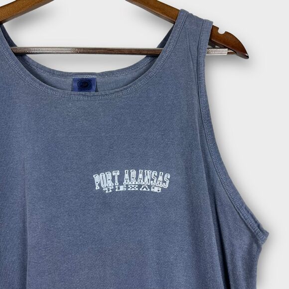 Texas Flag Port Aransas Texas Men's Large Heather Blue Ring Spun Cotton Tank Top - Picture 10 of 10